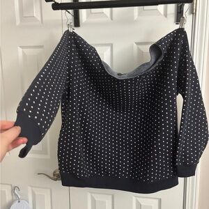 wild fable Navy Off-the-Shoulder Polka Dot Sweater